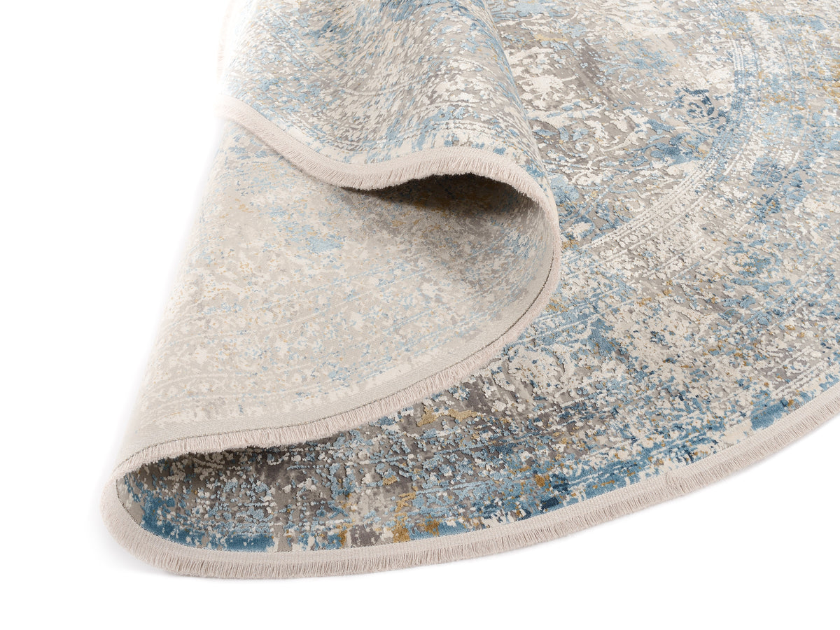 OCI Teppich BESTSELLER CAVA grau-blau Rund Vintage Designer Teppich