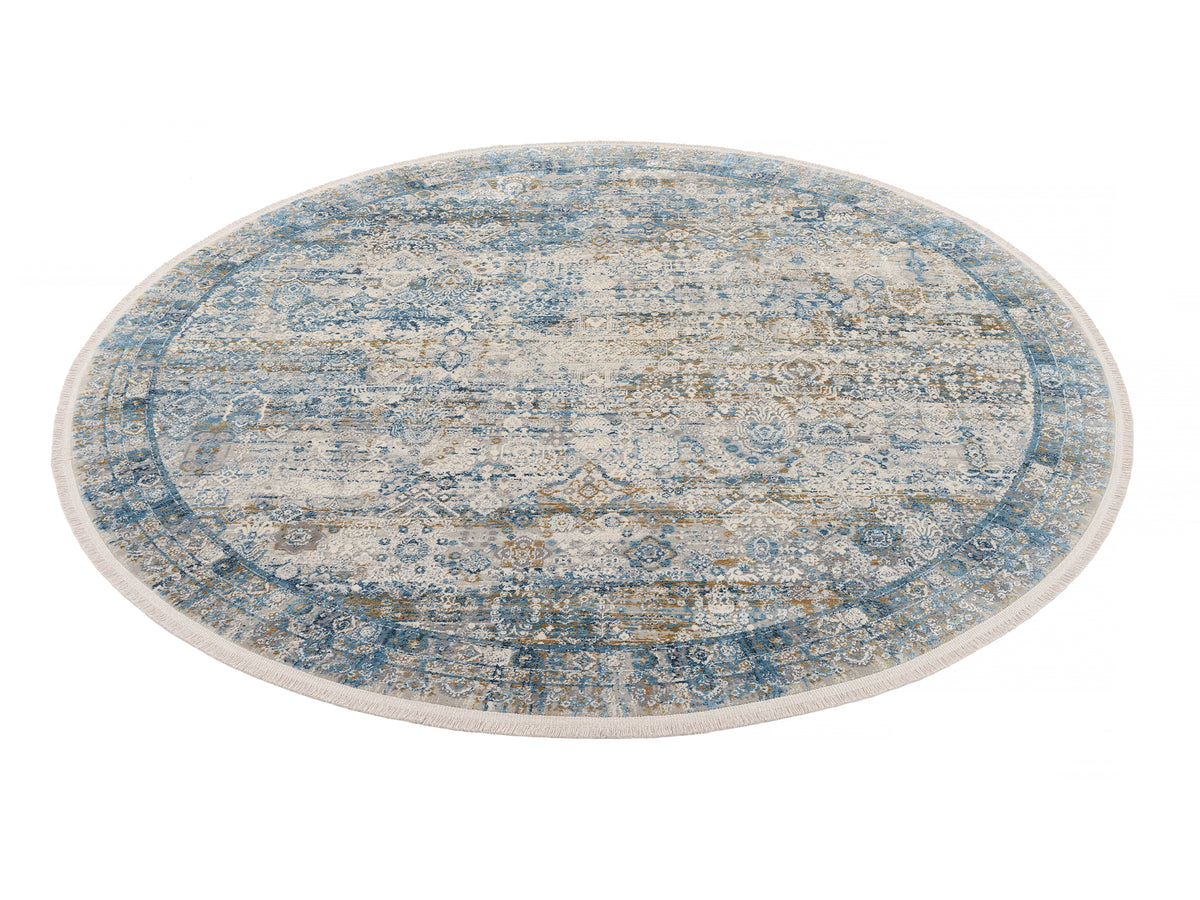 OCI Teppich BESTSELLER TADI grau-blau Rund Vintage Designer Teppich
