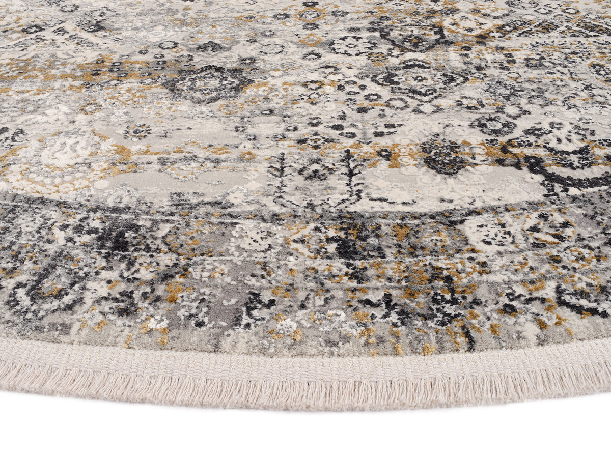 OCI Teppich BESTSELLER TADI grau-gold Rund Vintage Designer Teppich