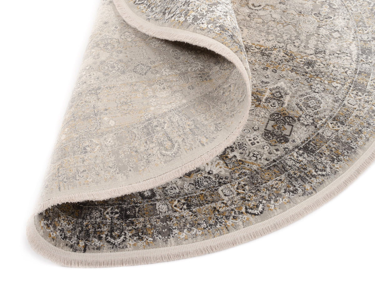 OCI Teppich BESTSELLER TADI grau-gold Rund Vintage Designer Teppich